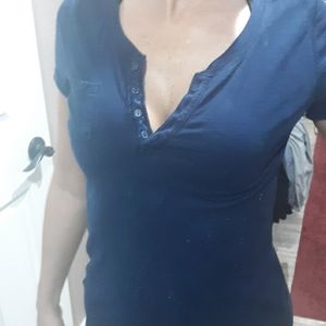 Navy Lace Detail Shirt Girls XL